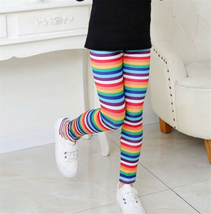 Kids Girls children Leopard Or Rainbow Stripe Stretch Leggings Pants 5-9 years