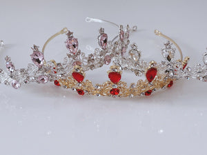 Women Wedding Prom Girls Red Pink Sliver Crystal Party Hair Headband Crown Tiara