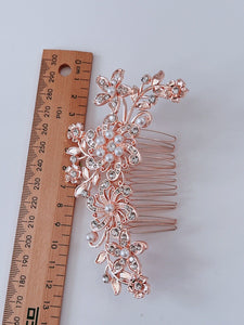 Women French Styling Evening Party Bride Rose Gold Crystal Hair comb Clip Pin