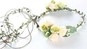 Women Cream White Flower Leaf Party Wedding Beach Crown hair headband Garland