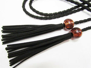 Women Bohemian Boho Braid Long Suede leather Tassel slim Waist Belt Band Tie