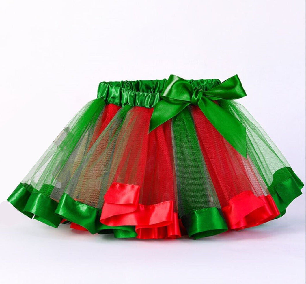 Girls Kid Green Red Christmas Tutu Lace Tulle Petti Ballet Costume skirt 3-12