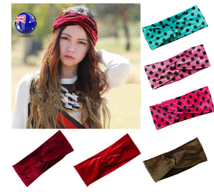 Women Girl Retro boho Velvet 60' 70' 80' Twist Cross Hair Headband wrap Bandana