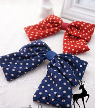 Girls Women Navy Red Bow Ribbon Polka dots School color Hair head clip barrette
