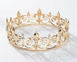 King Queen Round Proper Tiara – Royal Crystal Crown for Party & Special Occasions