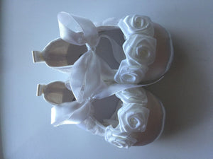 NEW Baby Shower Girls Kids Christening Ballet White Lace Flower Dress Gem Shoes