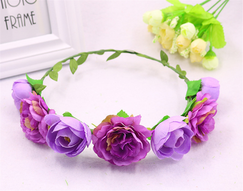 Women Flower Girl Boho BOHEMIA Party Leaf Crown hair headband Garland Wreath Dark Purple Flower headband
