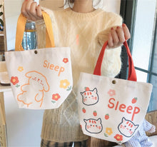 Women Girls Cute Bunny Cat Carry Small Tote Eco Canvas Shopping Bag