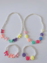 Girl Kid children Rose flower or Bow Cute Beaded Colorful Necklace Bracelet Set