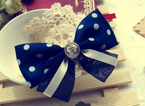 Girls Kids School Office Navy Marine Bow Ribbon Ponytail Hair Band Holder Clip Band holder Design 1