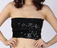 Women Girl Party Dance Shine Sequins Camisole Singlet Tank Chest Wrap Bandeau Black