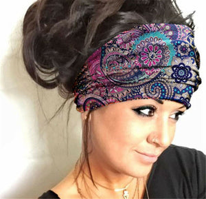 Women Boho Bohemian Paisley Dreads Wide Bandana Yoga Hair Band Headband Durag