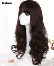 Women Lady Trendy Party Function Fringe Long Curly Wavy Natural Look Hair Wigs Dark Brown