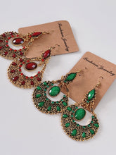 Women Retro Boho Bohemia Xmas Party Green OR Red Gem dangle Ear Drop Earrings