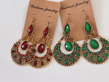 Women Retro Boho Bohemia Xmas Party Green OR Red Gem dangle Ear Drop Earrings