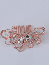 Women French Styling Evening Party Bride Rose Gold Crystal Hair comb Clip Pin