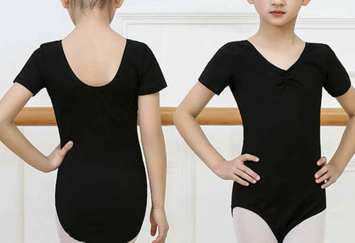 AU Girl Children Cotton Short Sleeves Ballet Jazz Dance Gymnastics Leotard 3-16Y Black