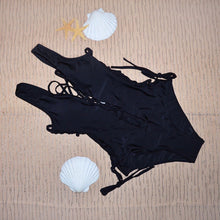 Women RETRO Cross Tie Up One piece sexy Black Bathers Swimwear Leotard swimsuit