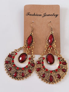 Women Retro Boho Bohemia Xmas Party Green OR Red Gem dangle Ear Drop Earrings