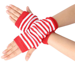 Women Girl Children Kids Party Costume Stripe Knit Fingerless medium Gloves