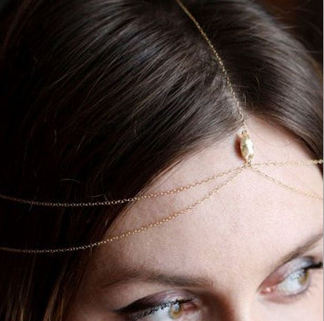 Women Party Gold bead boho Bohemian Metal Hair Chain Headband forehead band