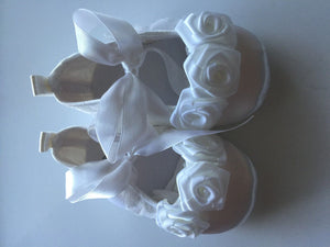 NEW Baby Shower Girls Kids Christening Ballet White Lace Flower Dress Gem Shoes