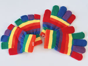 Kids Boys Girls Children Rainbow Colorful Knit Mitten SHORT Gloves 4-12 Years