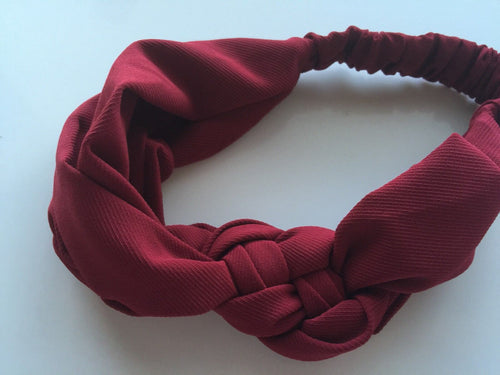 Women Girl 70' 80' Retro Braided Party bow bowknot boho Headband Hair band Wrap Dark Red