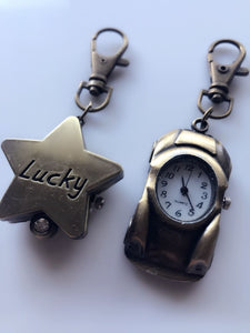 1PC Girls Boy Lady Car or Lucky Star Keyring Key Ring Pocket Watch Novelty Gift