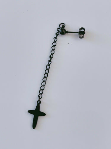 1x Mans Womens Gothic Titanium plated Cross Star Tassel Earring piercing stud 1 Piece in Black