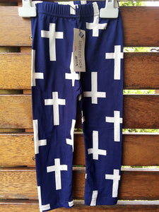 Kids Girls Children Fashion Cotton Funky The Cross Print Navy Pants leggings