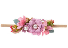 Kid Girl Children Lace Pearl Flowers Elastic Birthday Hair Head band Photo Prop Purple Pink