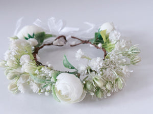 Newborn Baby Girl kid Party White Flower Rose Halo Hair Tiara headband Garland