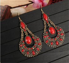 Women Retro Boho Bohemia Xmas Party Green OR Red Gem dangle Ear Drop Earrings