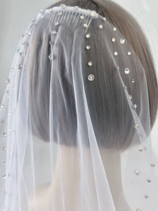 Women White Ivory Bride Head Hair Crystal Long Lace Tulle Simple Wedding Veil