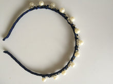 Women Girls Retro Pearl Bride Crystal Bling princess party hair head band Hoop navy