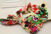 Women Girls Retro 70' 80' Boho Bohemian Flower Chiffon Bow Ribbon Hair Head band Beige