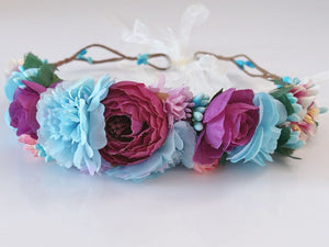 Girls Women Halo Blue Flower Crown hair headband Garland Wreath Tiara