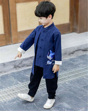 Kids Boy Chinese New Year Asian Blue Traditional TANG HAN Costume Tops outfit