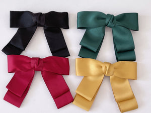 Women Girl Satin Layers Ribbon School Color Bow Bowknot Hair Head Barrette Clip