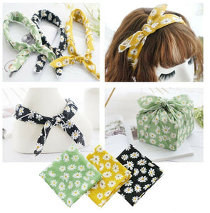 Women Retro BOHO Cotton mix Daisy Bandana Hair Head Headband Wrap Square Scarf