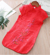 Kids Girl Chinese Asian Traditional QIPAO Tang Costume Plum Tunic Summer Dress Red