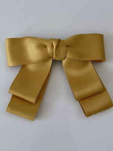 Women Girl Satin Layers Ribbon School Color Bow Bowknot Hair Head Barrette Clip Ginger Yellow