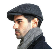 Men Retro Grey Check French Newsboy Cabbie Artist Hat Cap Wool Blended Beret