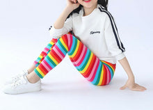 Girls Children Rainbow Colorful Striped Multi-color Cotton Party Pants leggings