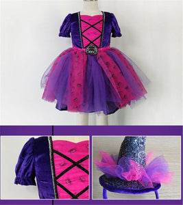 Kid Girl Children Witches Spooky Cute Tutu Dress Party Halloween Costume Hat set