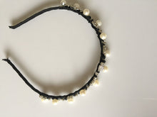 Women Girls Retro Pearl Bride Crystal Bling princess party hair head band Hoop black