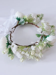 Newborn Baby Girl kid Party White Flower Rose Halo Hair Tiara headband Garland