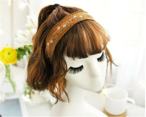 Women Lady Retro Boho Embroidery Cotton Wide Hair Headband Head Wrap Band hoop