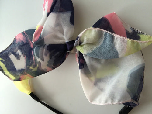 Women Lady Navy Fancy Retro big bow scarf party Hair head band Elastic HEADBAND more in White color